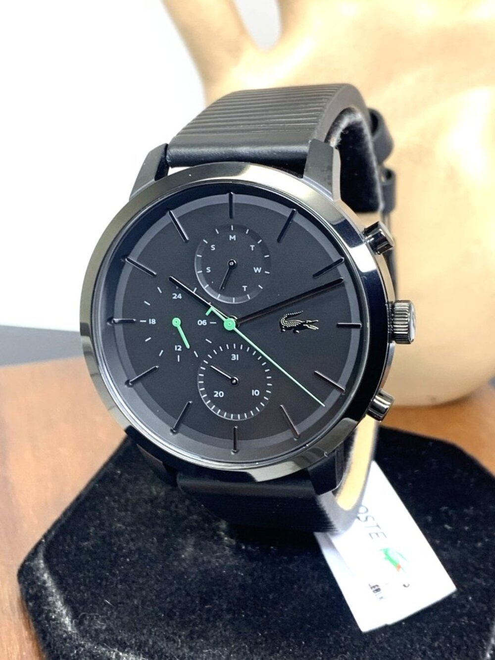 Lacoste Men's Watch 2011177 Quartz Black Dial Leather Band 44mm